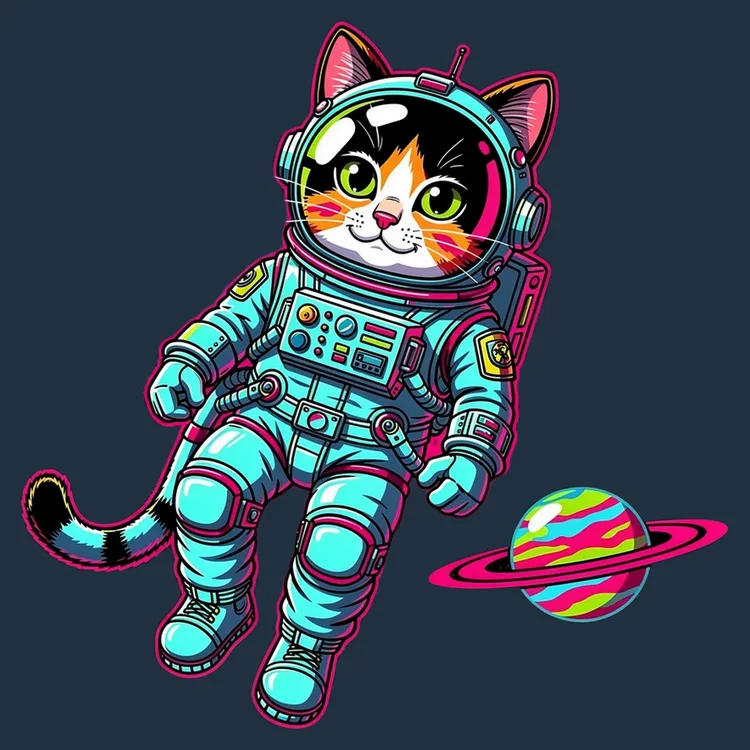 Space Cat Astronaut – Retro Graphic Tee