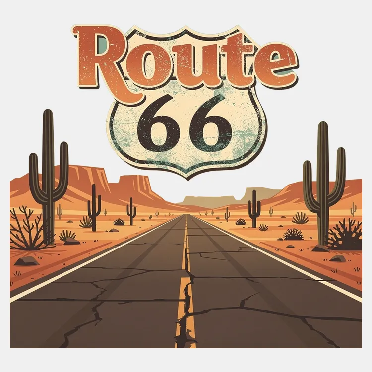 Route 66 Postcard — Sun-Faded Highway
