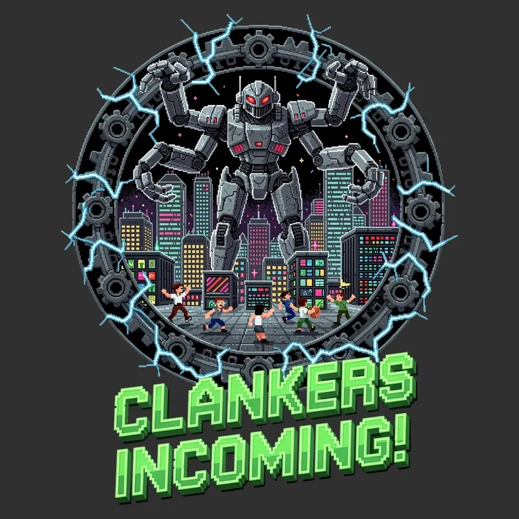 Clankers Incoming! Retro Mech Mayhem Tee