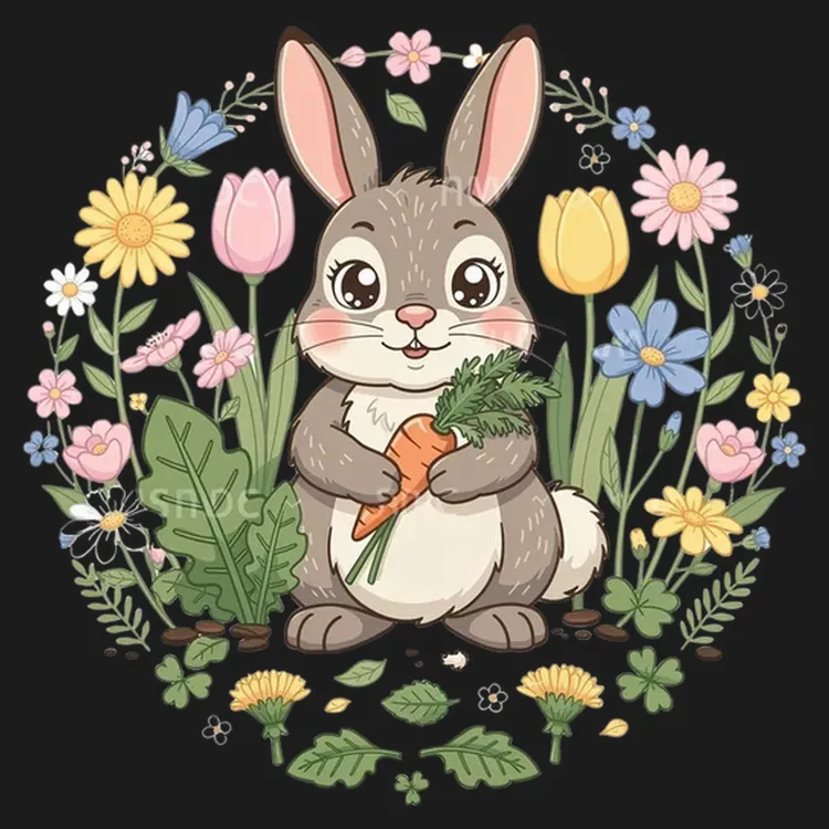 Cute Bunny & Floral Delight Tee